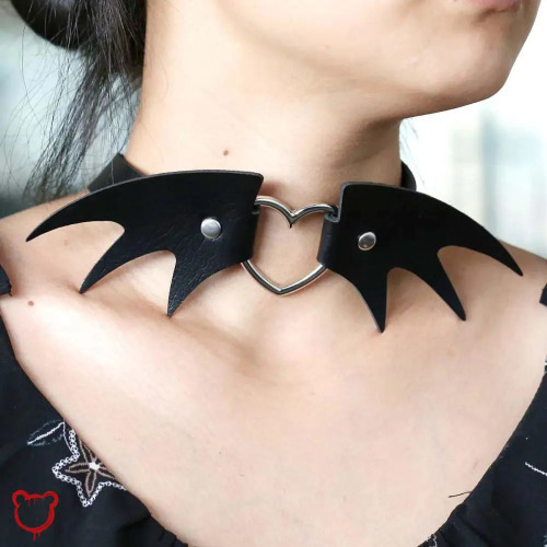 "Batty Black Faux Leather Choker"