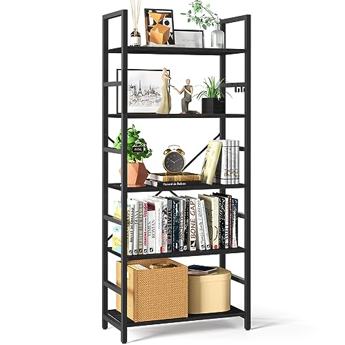 Yoobure 5 Tier Bookshelf - Tall Book Shelf Modern Bookcase for CDs/Movies/Books, Rustic Book Case Industrial Bookshelves Book Storage Organizer for Bedroom Home Office Living Room Black - Black