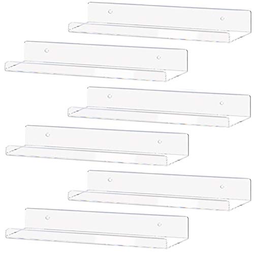 Weiai Clear Acrylic Shelf 15" Invisible Floating Wall Ledge Bookshelf, Kids Book Display Shelves Wall Mounted (15 Inch 6Pack) - 15 Inch 6Pack