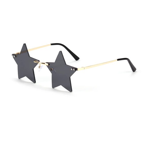 Rimless Star Shape Sunglasses Trendy Sun Glasses for Women Men Party Glasses Pentagram Eyewears - Black
