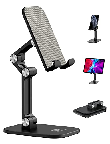 OCYCLONE Phone Stand, Adjustable Height and Angle Cell Phone Stand for Desk Foldable Holder, Taller iPhone Stand Compatible 4-11 Inch All Mobile Phone/iPad/Tablet - Black - Black