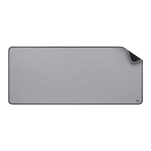 Logitech Desk Mat - Studio Series, Multifunctional Large Desk Pad, Extended Mouse Mat, Office Desk Protector with Anti-slip Base, Spill-resistant Durable Design, in Mid-Grey - Mid-grey - Desk Mat