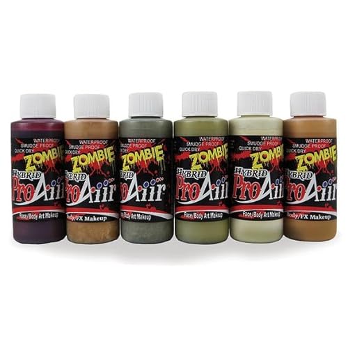 ProAiir Face and Body Painting Makeup - 6 Zombie Colors - 2.1 oz (60ml) - 2.1 Ounce - 12.6
