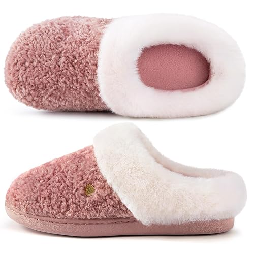 HomeTop Women's Comfy Clog Slippers Soft Warm Non-slip Indoor House Shoes with Fuzzy Collar - 7-8 - Blush Pink