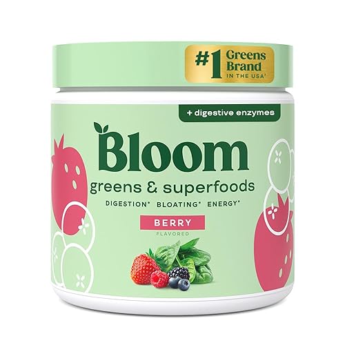 Bloom Nutrition Superfood Greens Powder, Digestive Enzymes with Probiotics and Prebiotics, Gut Health, Bloating Relief for Women, Chlorella, Green Juice Mix with Beet Root Powder, 30 SVG, Berry - Berry - 30 Servings (Pack of 1)
