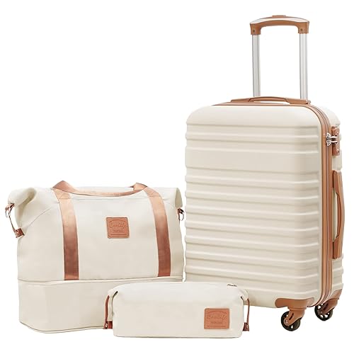 Coolife Suitcase Set 3 Piece Carry On Hardside Luggage with TSA Lock Spinner Wheels (White, S(20in)) - White - 3 piece set (DB/TB/20)