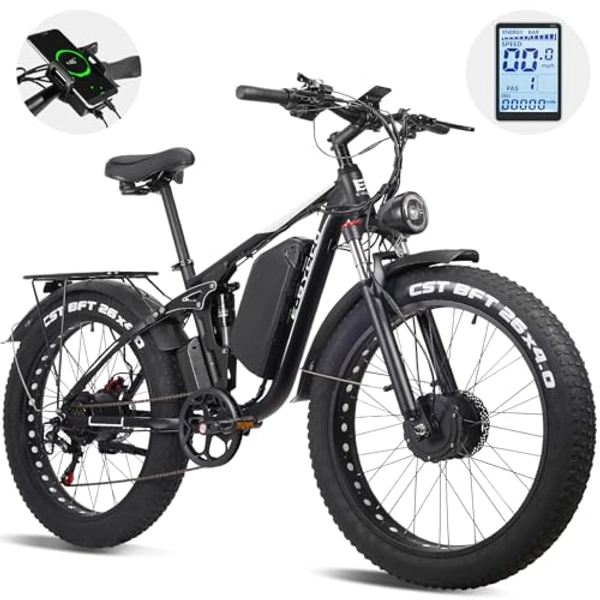 ECOCOGY Electric Bike for Adults 2000W Dual Motor Ebike 26" All Terrain Fat Tire Adults Electric Bicycle with 48V 23AH Battery, 87+Miles 34MPH Max 7/21Speed Gear with Front Fork/Full Suspension Ebikes