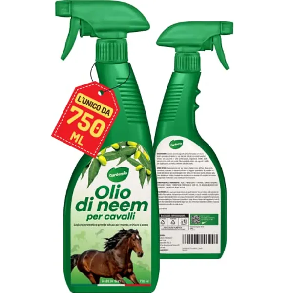 Gardemia Olio di Neem per Cavalli Spray 750ml Sgradito a Zecche Mosche Pulci Zanzare Tafani Insetti con Geranio e Citronella Azione Naturale abbinabile a Repellente Antiparassitario Aroma Gradevole