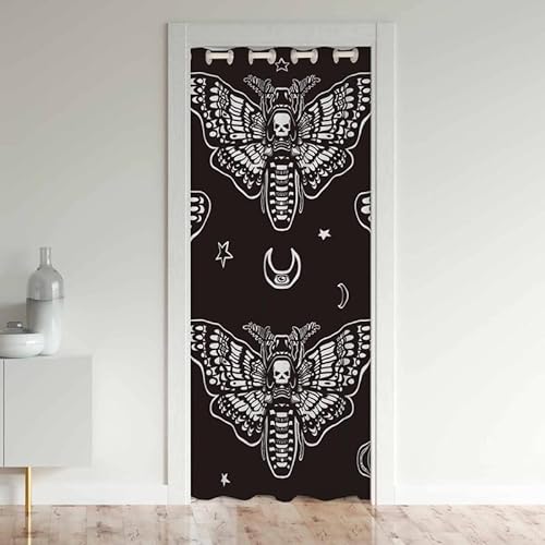 Moth Skull Door Curtain for Doorway Privacy, Boho Moon Star Sliding Closet Door Curtains 80 Inch Insulated Thermal Privacy Curtain Cover for Room Divider, 30%-50% Blackout Curtain, 1 Panel, W34 X L80 - Multi 16 - 34" x 80"