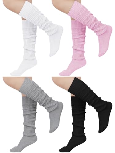 Vabean 4 Pairs Loose Leg Warmer Socks for Women Girls Japanese Kawaii Student Stocking Knit Lolita Bubble Slouch Socks