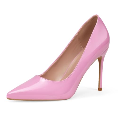GENSHUO High Heels Pumps for Women Closed Toe,Sexy Pointy Stiletto Heels 4 Inch,Party Prom Dress Pump Shoes - 9 - Pink