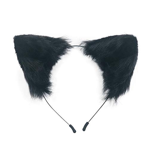 Cute Fox Cat Ears Headband Faux Fur Cat Ears Hair Band Fluffy Hair Accessories Animal Cosplay Party Costume Headwear (Black) - Black