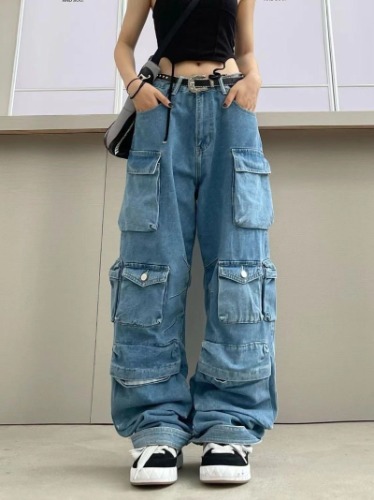 'Warrior' Blue Y2K Grunge Washed Baggy Pants - 1 / XXL