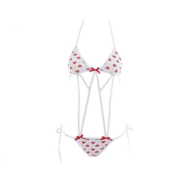 Women Lingerie Mini Bikini Strawberry lace up Underwear Set Anime Role Play T-String Bikini