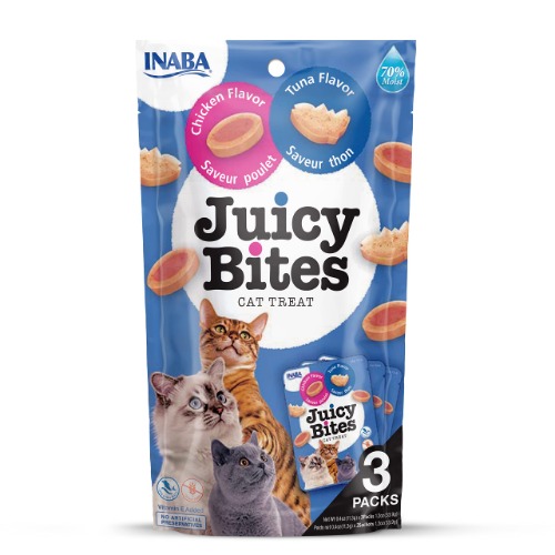 Juicy Bites by INABA Cat Treat - Chicken & Tuna Flavour (3 x 33g) / Soft & Moist Cat Treat, Delicious & Healthy Snack for Cats, Hand Feeding Nibbles, Bite Sized Snack, Natural, Grain Free