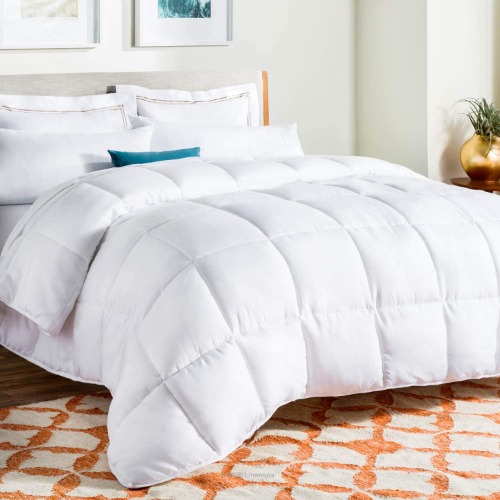 Linenspa Comforter Duvet Insert Queen White Down Alternative All Season Microfiber-Queen Size - Box Stitched - Queen White