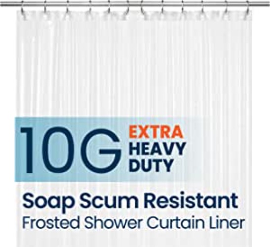 LiBa PEVA 10-Gauge Shower Curtain Liner, 72” W x 72” H - Frosted, 10G Extra Heavy Duty Thickness, Waterproof Shower Curtain Liner for Bathroom - E. 10g-frosted 72" W x 72" H