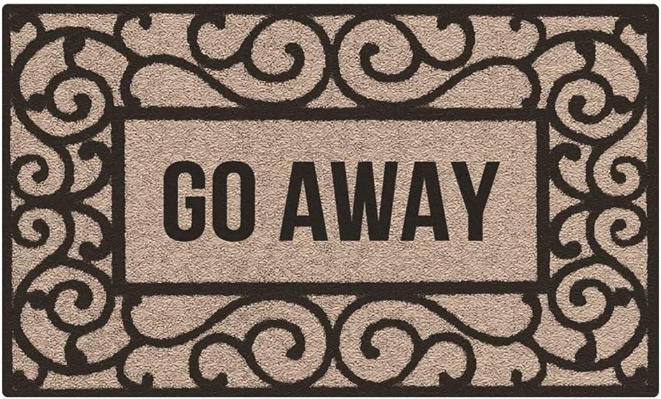 Go Away Door Mat, Black Brown Floral Stripe Geometric Door Mat, Front Door Mat Outdoor Indoor Entrance Door Mat, Quick Drying, Easy to Clean, Low Profile Door Mat - 23.6 x 15.7 Go Away