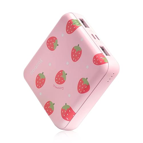 Yoobao Portable Charger 10000mAh, Cute Power Bank USB-C for Girls Travel, 2 Outputs & 2 Inputs (5V/2.1A), Mini Phone Battery Pack for iPhone 14/13/12/11/X, Android, iPad, Samsung, Google (Strawberry) - Pink