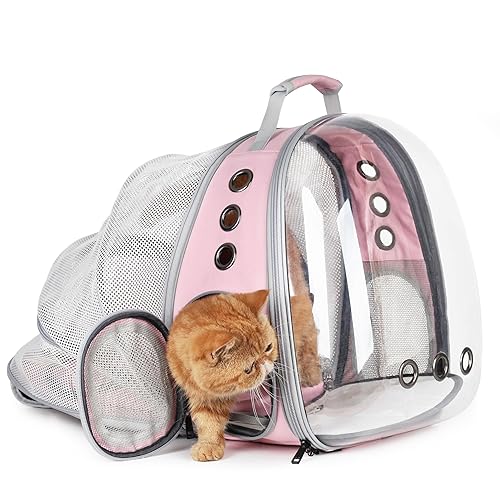 Lollimeow Cat Carrier Backpack, Bubble Expandable Backpack Carrier, Pets and Small Dogs,Airline-Approved, Designed for Travel, Hiking, Walking & Outdoor Use (Back Expandable-Pink) - Back Expandable-Pink