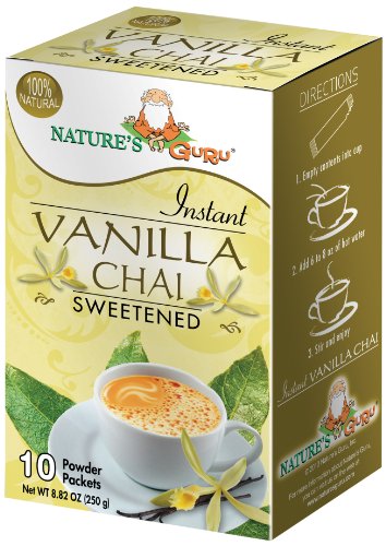 Nature's Guru Instant Vanilla Chai Tea Drink Mix Sweetened 10 Count Single Serve On-the-Go Drink Packets - Vanilla - 8.82 Ounce (Pack of 1)