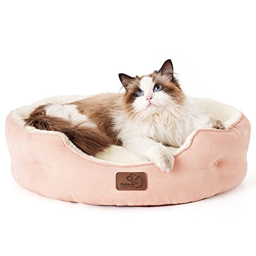 Bedsure Dog Beds for Small Dogs - Round Cat Beds for Indoor Cats, Washable Pet Bed for Puppy and Kitten with Slip-Resistant Bottom, 20 Inches, Peach Pink - 20x19x6 Inch (Pack of 1) - Peach Pink