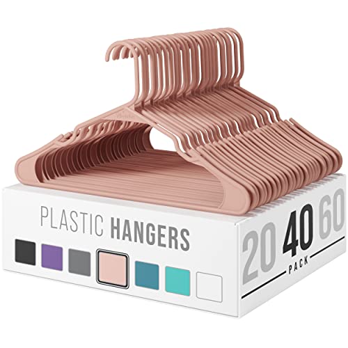 Plastic Clothes Hangers Heavy Duty - Durable Coat and Clothes Hangers - Lightweight Space Saving Laundry Hangers - Dorm Room Essentials for Collage Students Guys, Boys or Girls (40 Pack - Shell Pink) - Shell Pink - 40