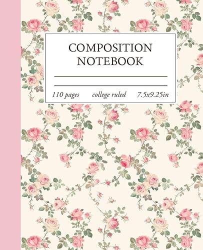 Composition Notebook College Ruled: Light Pink Floral Coquette Cottagecore Vintage Aesthetic Journal for Women