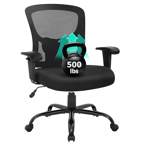BestOffice Big and Tall Office Chair 500lbs Desk Chair Mesh Computer Chair with Lumbar Support Wide Seat High Back Task Executive Ergonomic Chair for Home Office (Black) - Black