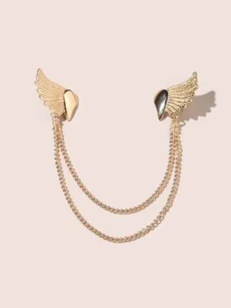 Men Wing Design Brooch With Chain