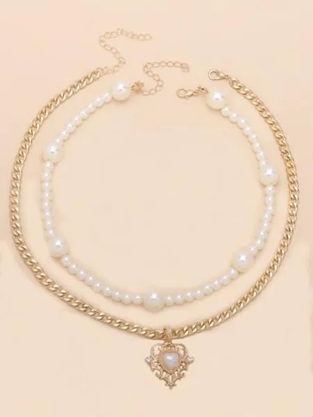 2pcs Faux Pearl Decor Necklace