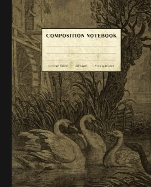 Swans Composition Notebook: Vintage Style Composition Notebook. College Ruled Paper for Home School College or Work. Gift for Students Teachers