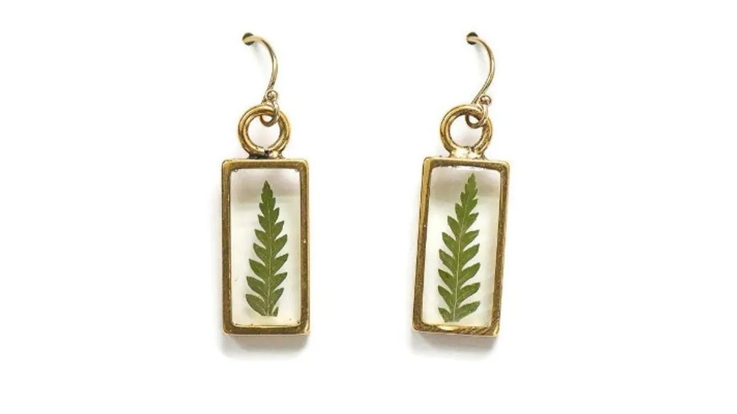 Olive Bella™ 14k Gold Filled Ear Wire Fern Leaf Earrings Gift for Women, 1" Drop Length