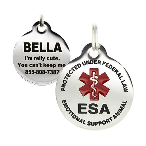 Engraved Emotional Support Animal (ESA) Personalized with 4 Lines of Custom Engraved ID Stainless Steel Enameled Small - ESA - Small