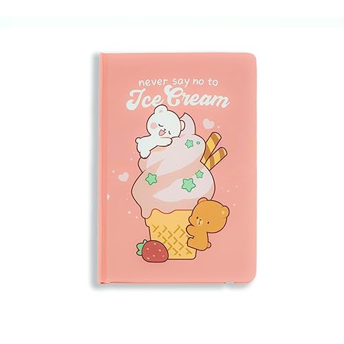 Milkmochabear Ice Cream Dot Grid Notebook in Pink Authentic Merchandise 5.75" x 8.25" x 0.6" Inches 100 Double-Sided Pages Hardcover with Band Ribbon Bookmark and Inside Pocket Cute Adorable - Ice Cream