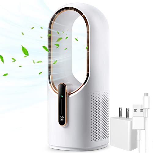 KONSIDEN Desk Fan Bladeless, 11.8 Inch Office Fan Small, Quiet, 3 Speed Adjustment, Touch Control, Easy to Clean, Desk Fans Small Quiet, Ideal for Office, Living Room, Bedroom - White/Gold