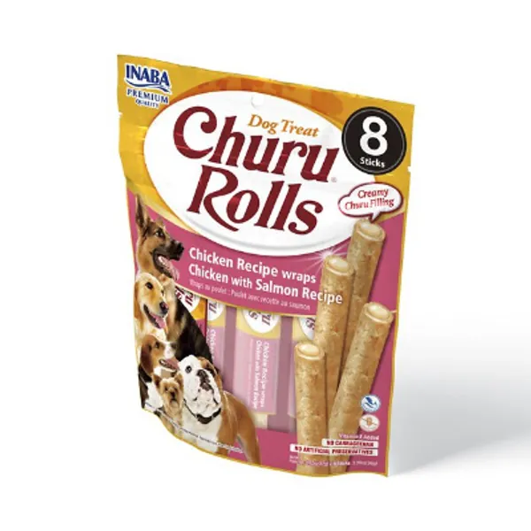 INABA Churu Rolls Chicken with Salmon Recipe Grain-Free Soft & Chewy Dog Treats, 0.42-oz, pack of 8 - Chewy.com