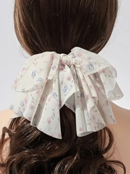 Flower Print Bow Decor Hair Clip