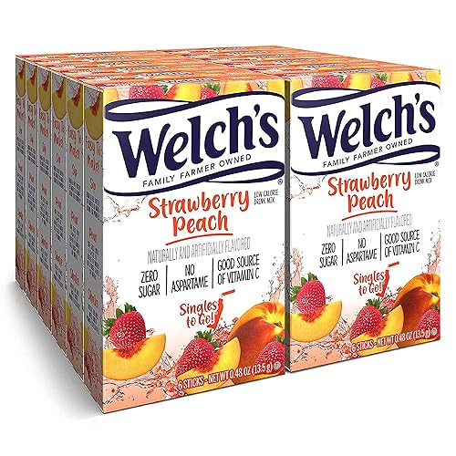 Welch's Singles To Go Water Drink Mix - Powder Stick Packets, Strawberry Peach, 6 Packets per Box, 12 Boxes for 72 Total Packets - Strawberry Peach - 1 Ounce (Pack of 1)