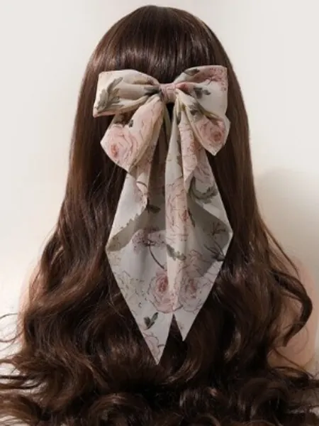 EMERY ROSE Flower Print Bow Decor Hair Clip