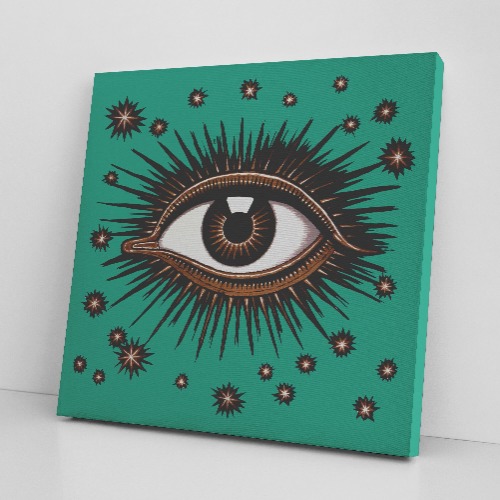 "All Seeing Eye" Art Deco Square Canvas Wrap - Teal - 10x10 / .75
