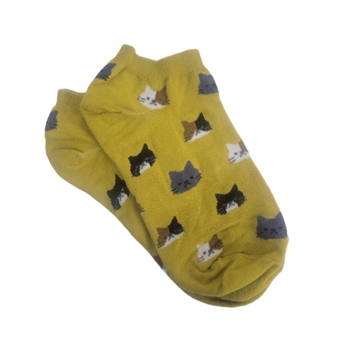 Kitty Cat Face Patterned Short Ankle Socks (Adult Medium) - Yellow / Adult Medium / Unisex