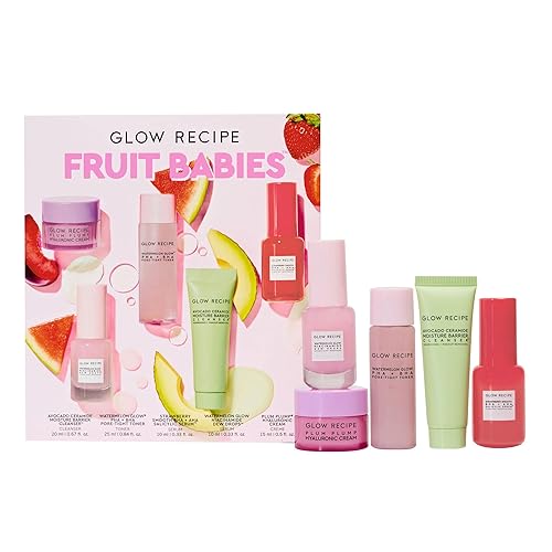 Glow Recipe - Fruit Babies s Kit Mini Travel Size Beauty Essentials Avocado Foam Cleanser, Niacinamide Dew Drops Serum, Pore-Tight Toner, Salicylic Hyaluronic Acid Cream (5 Count), 0.65 pounds
