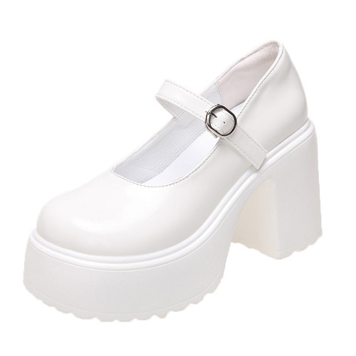 Classic Mary Jane Platform Shoes - White / 10