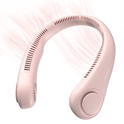 JISULIFE Ventilador de Cuello Portátil, 4000 mAh Ventilador Cuello USB Recargable con, Ventilador de Cuello Colgante Sin Hojas con 3 Velocidades-Rosa - Rosa