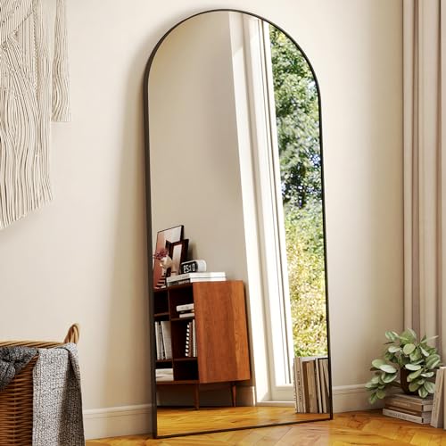HARRITPURE 71"x30" Arched Full Length Mirror Free Standing Leaning Mirror Hanging Mounted Mirror Aluminum Frame Modern Simple Home Decor for Living Room Bedroom Cloakroom, Black - Black-rect Edge - 71"x30"