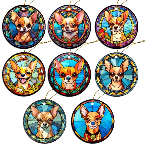 Dog Breed Christmas Ornament Stained Glass Style, "Chihuahua" - Option #8