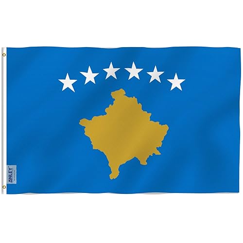 Anley Fly Breeze 3x5 Foot Kosovo Flag - Vivid Color and Fade Proof - Canvas Header and Double Stitched - Kosovar Flags Polyester with Brass Grommets 3 X 5 Ft - Kosovo