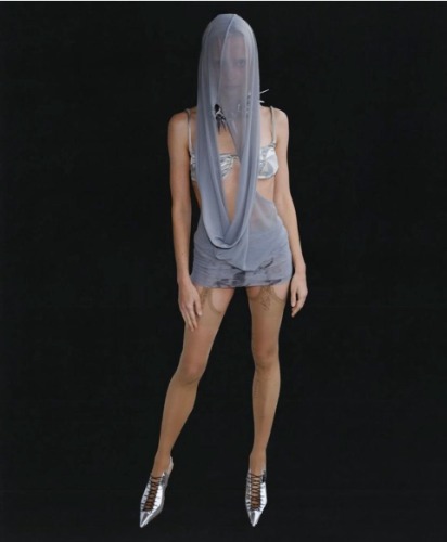 Graues Hood Dress "MOTHER" EX-MYSZKA | S / Grey / "MOTHER"