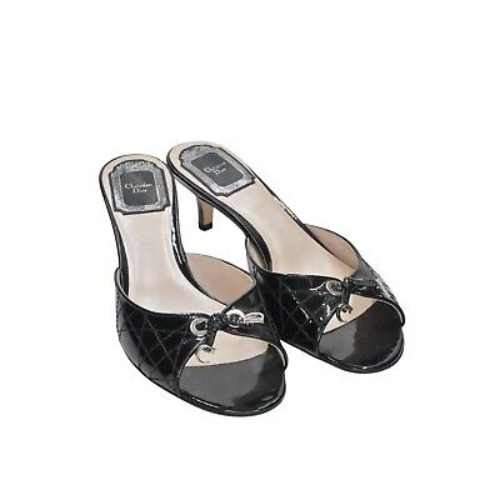 Vtg CHRISTIAN DIOR Black Cannage Patent Leather Buckle Open Toe Sandals Size 37  | eBay